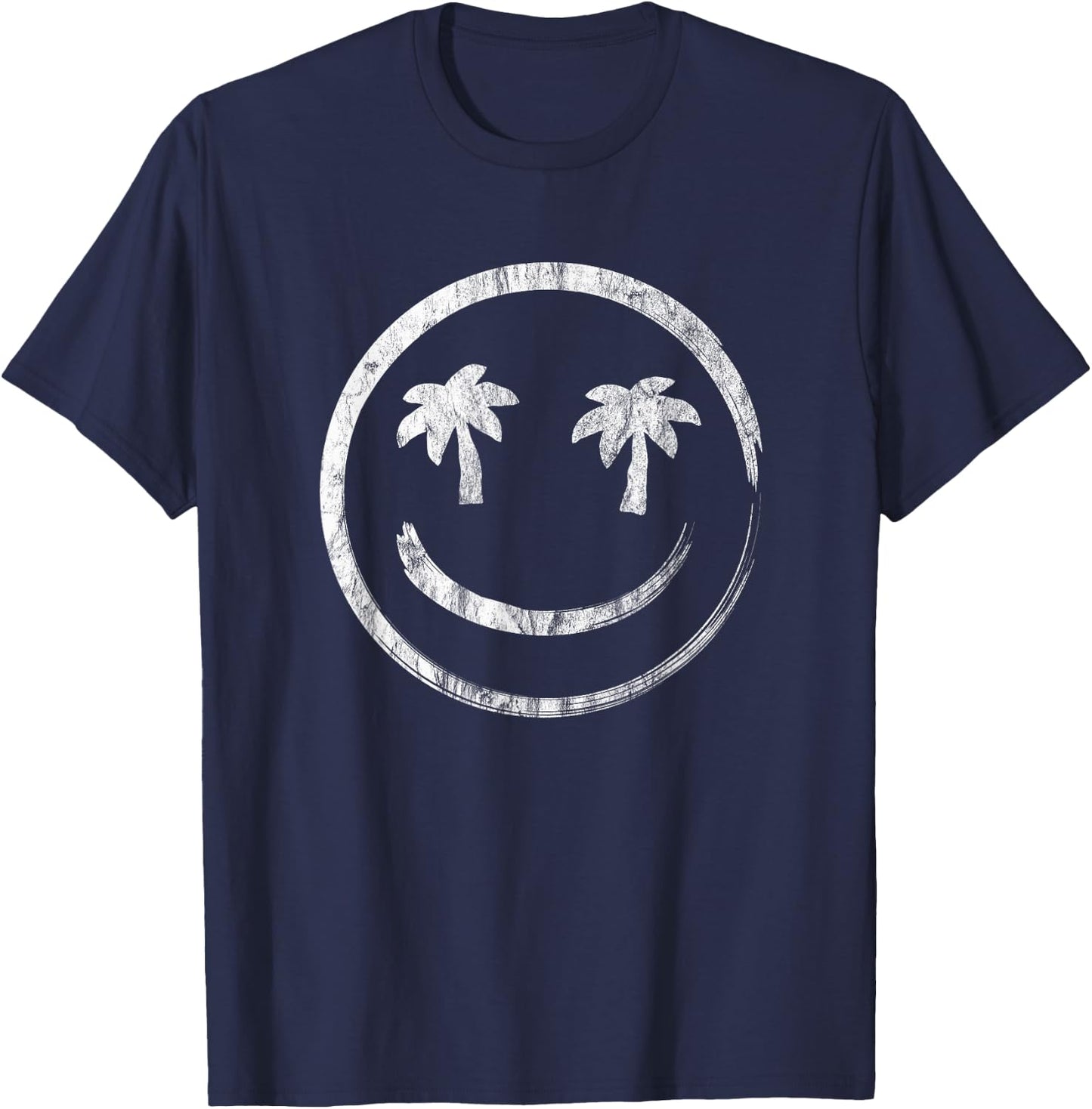 Palm Tree Smile Happy Face Vintage Style T-Shirt - T-Shirt | Navy