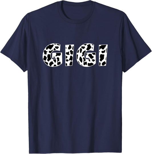 Gigi Cow Print Animal Pattern Farmer Farm Grandma Funny T-Shirt - T-Shirt | Navy