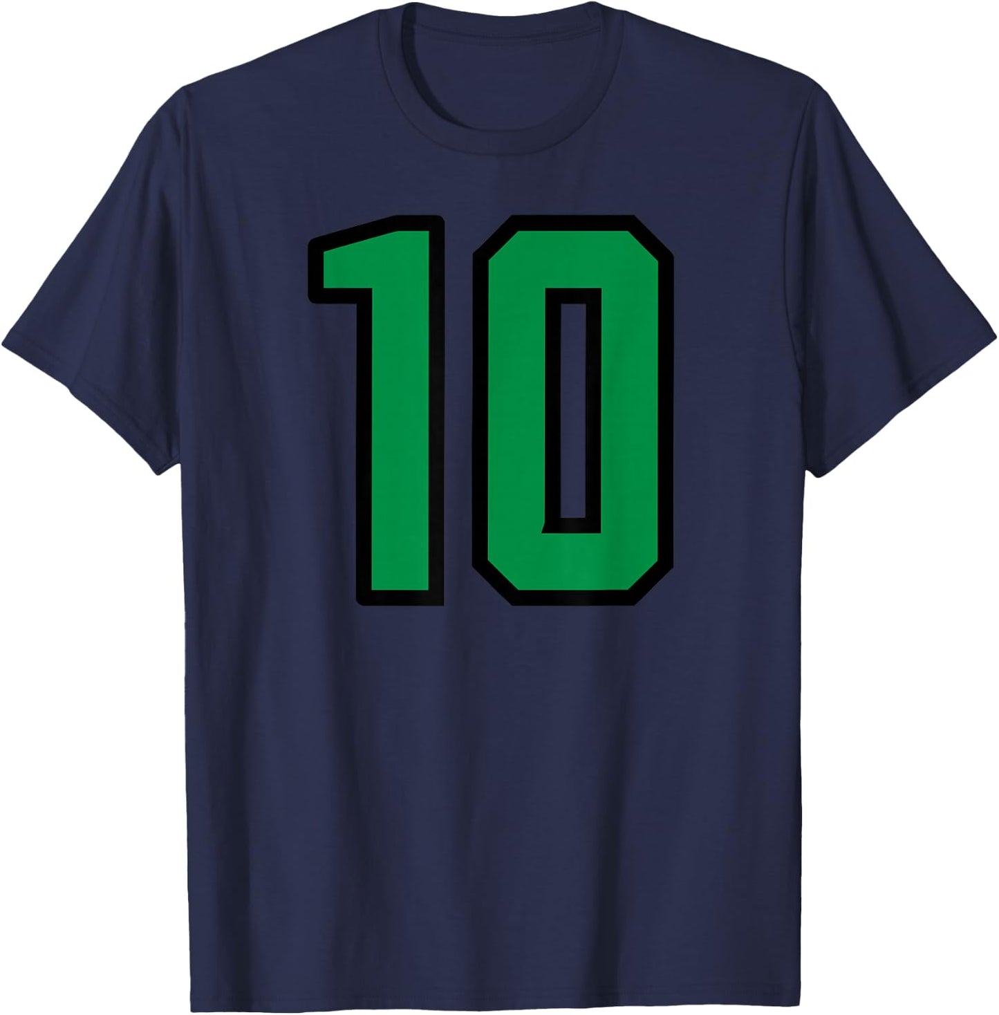 Number #10 Sport Green Varsity Number T-Shirt - T-Shirt | Navy