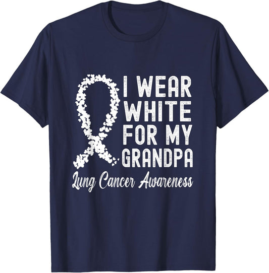 I Wear White For My Grandpa Lung Cancer Awareness T-Shirt - T-Shirt | Navy