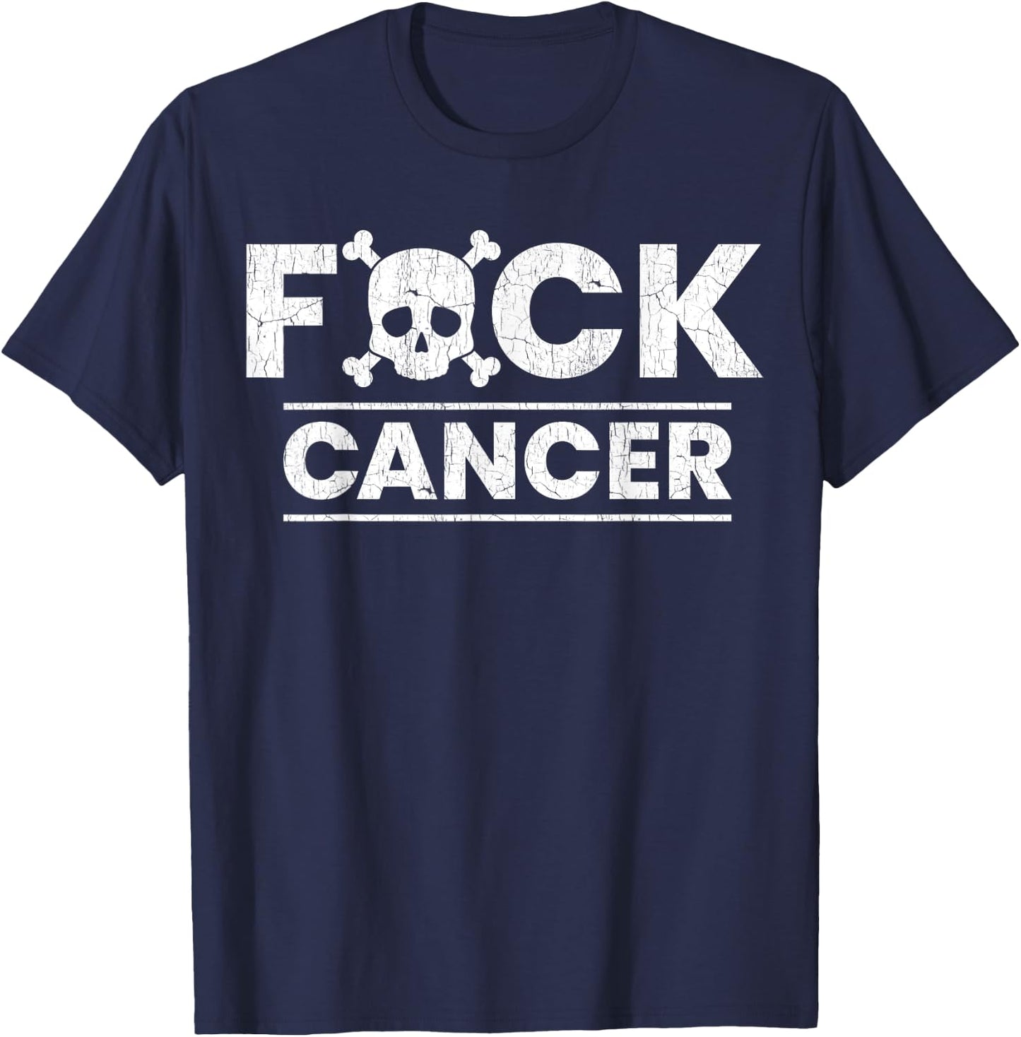 Fuck Cancer Skull Crossbones Skeleton Breast Cancer T-Shirt - T-Shirt | Navy