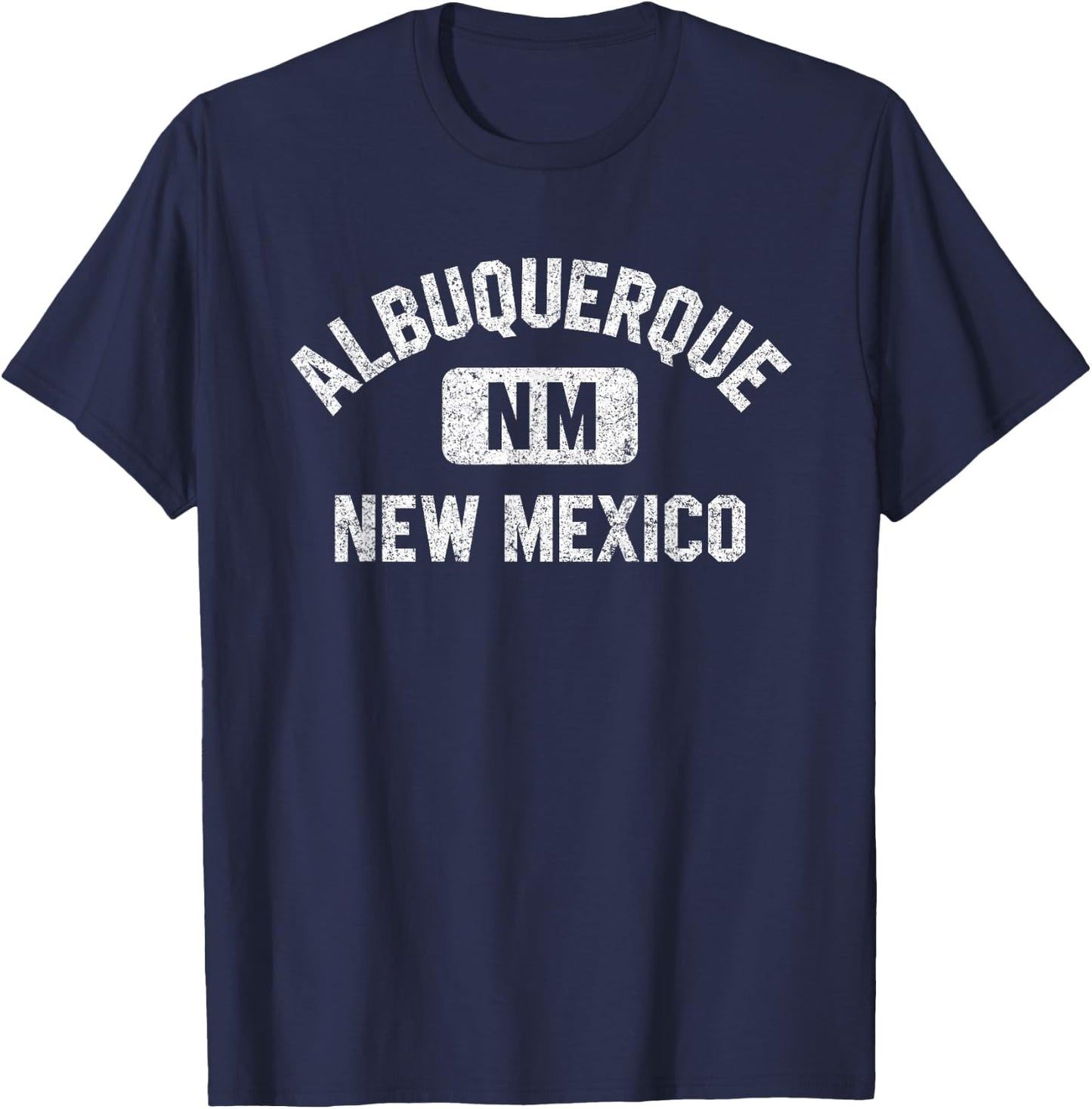Albuquerque New Mexico Gym Style Distressed White Print T-Shirt - T-Shirt | Navy