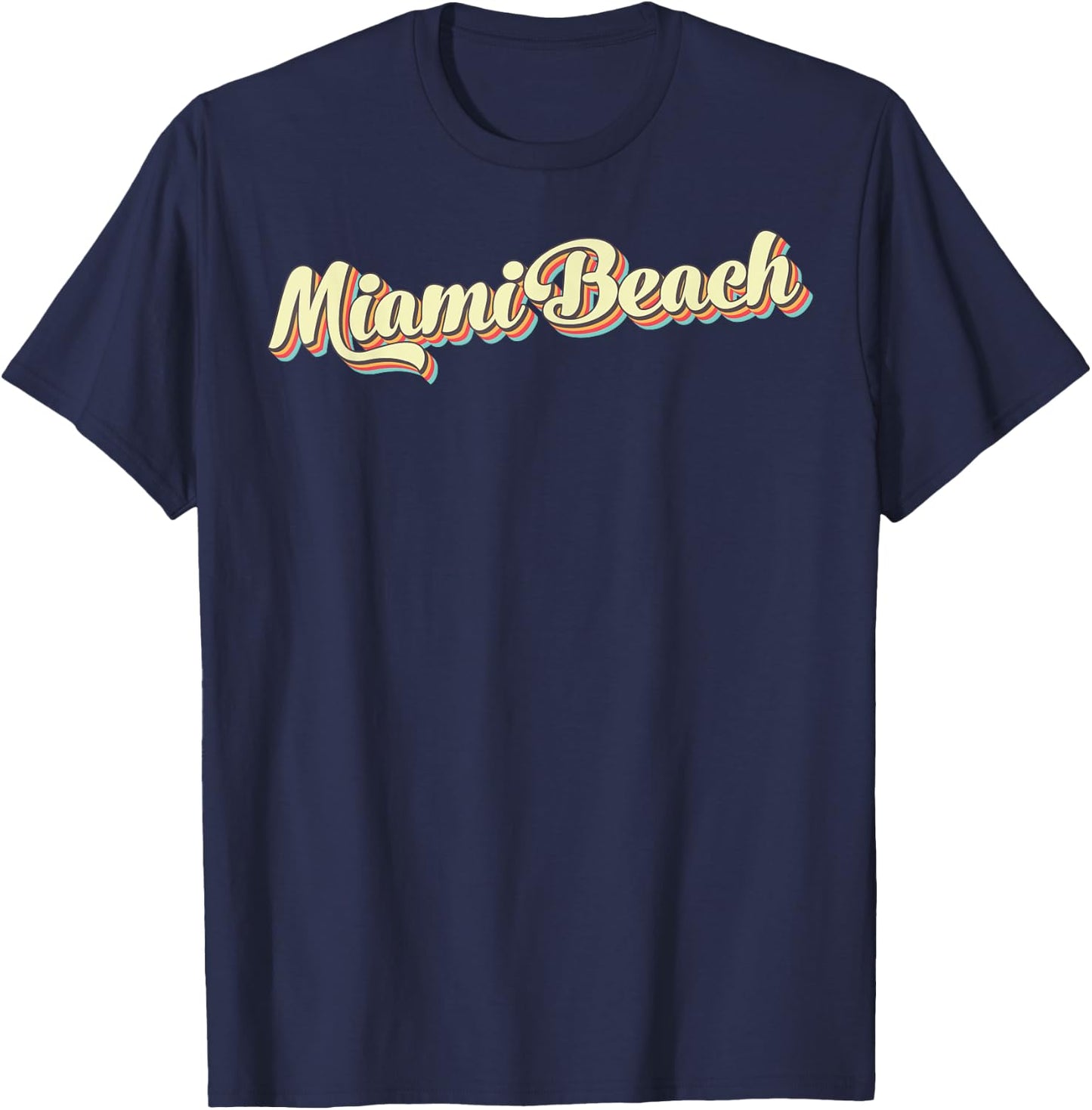 Miami Beach Retro Art Baseball Font Vintage T-Shirt - T-Shirt | Navy