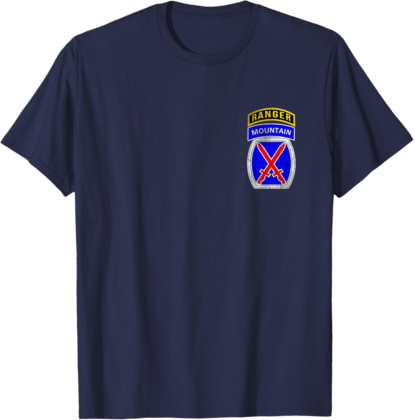 10th Mountain Division Ranger Tab Logo Military Veterans Day T-Shirt - T-Shirt | Navy