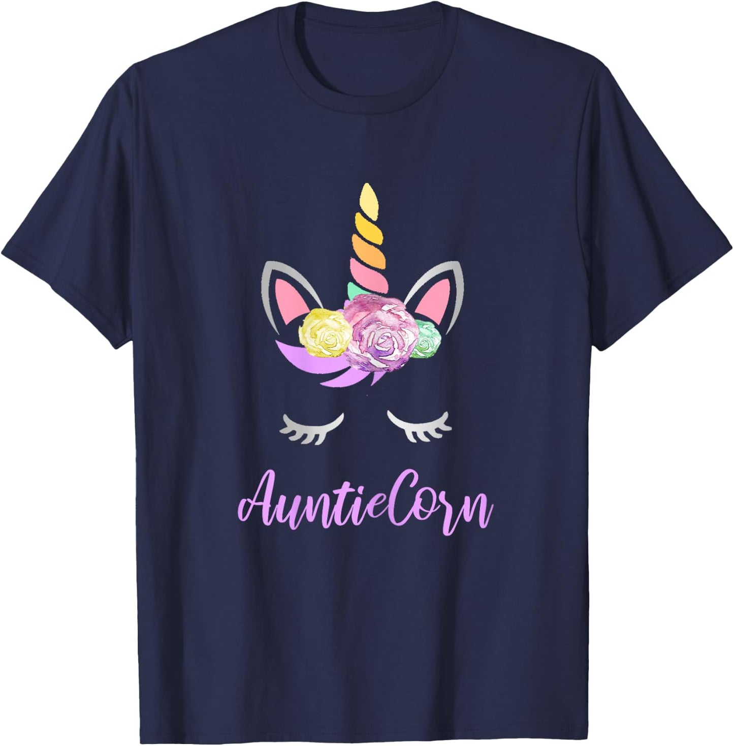 Aunticorn Unicorn Aunt of the Birthday Girl Unicorn T-Shirt - T-Shirt | Navy