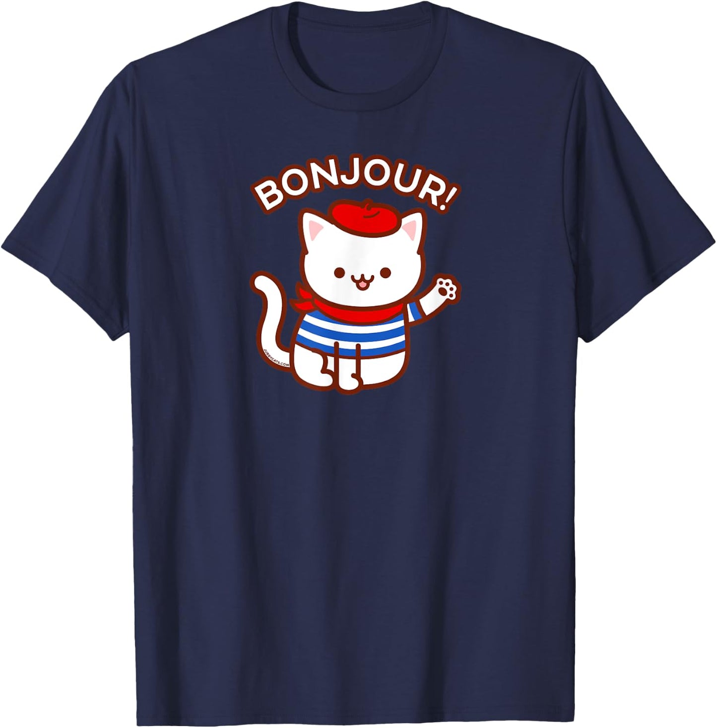 BONJOUR! - Cute Funny French Cat Saying Hello T-Shirt - T-Shirt | Navy