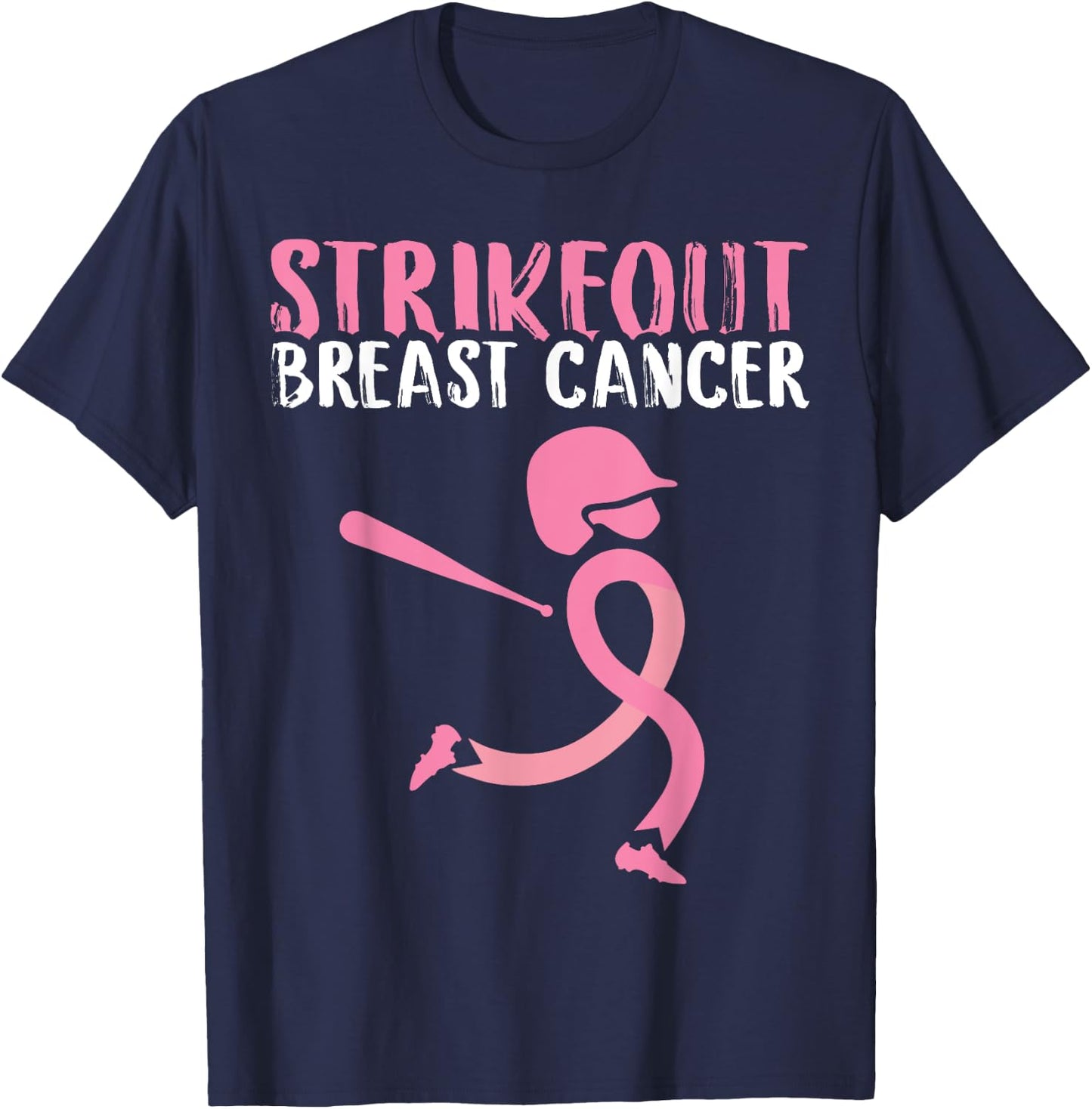 Strike Out Breast Cancer Awareness Pink Ribbon Baseball Girl T-Shirt - T-Shirt | Navy