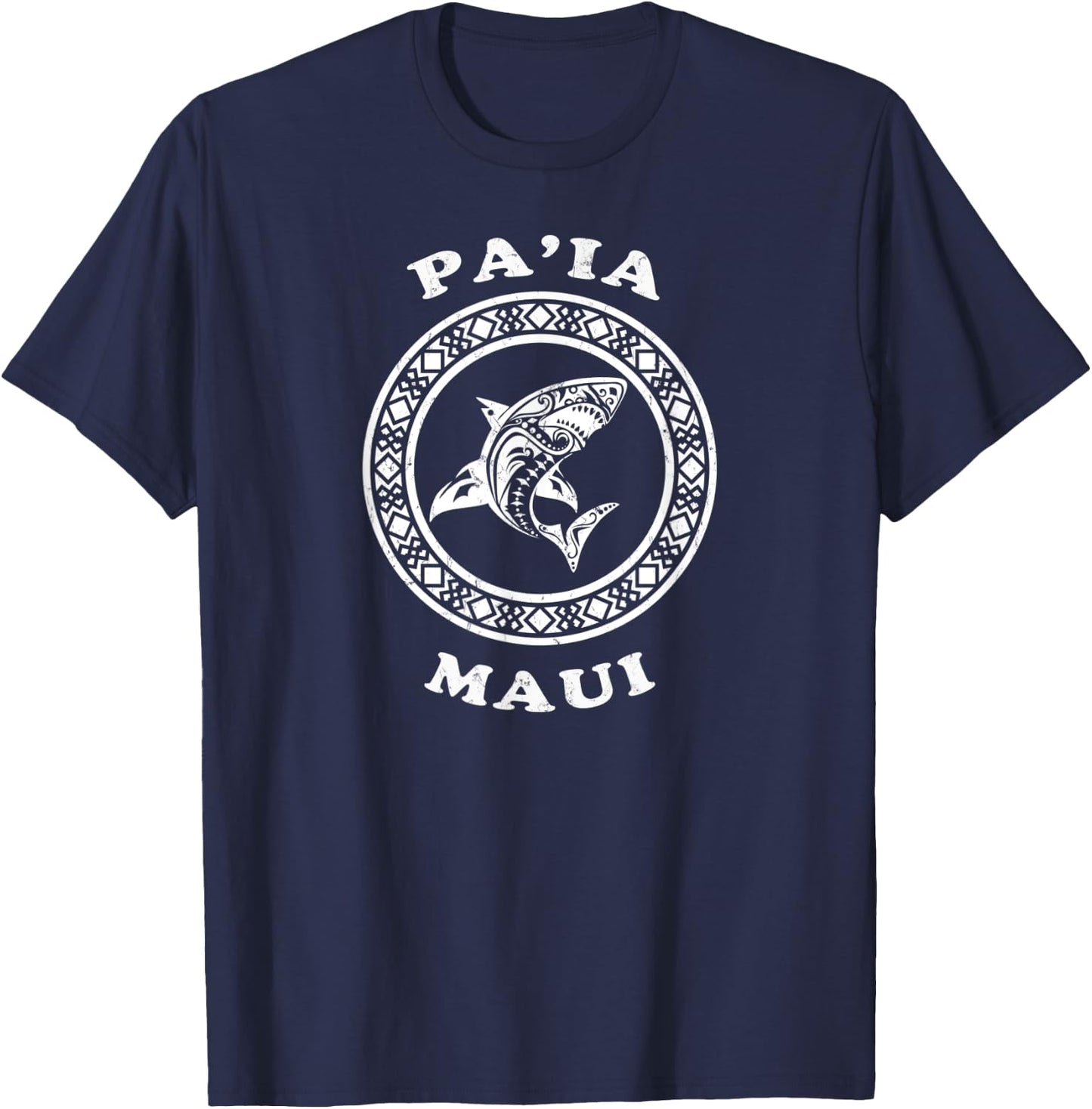 Paia, Maui Vintage Retro Tribal Shark Vacation T-Shirt - T-Shirt | Navy