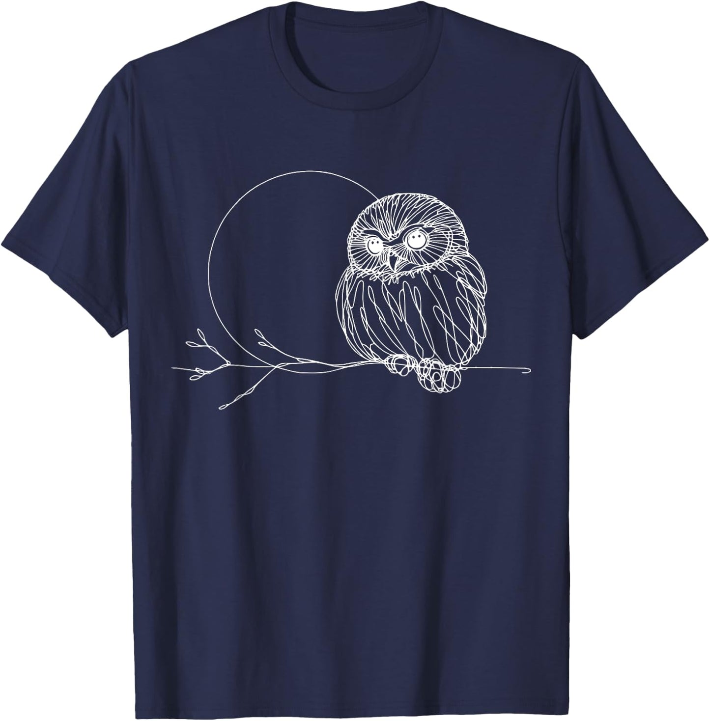 Line Art Bird & Ornithologist Northern Pygmy-Owl T-Shirt - T-Shirt | Navy