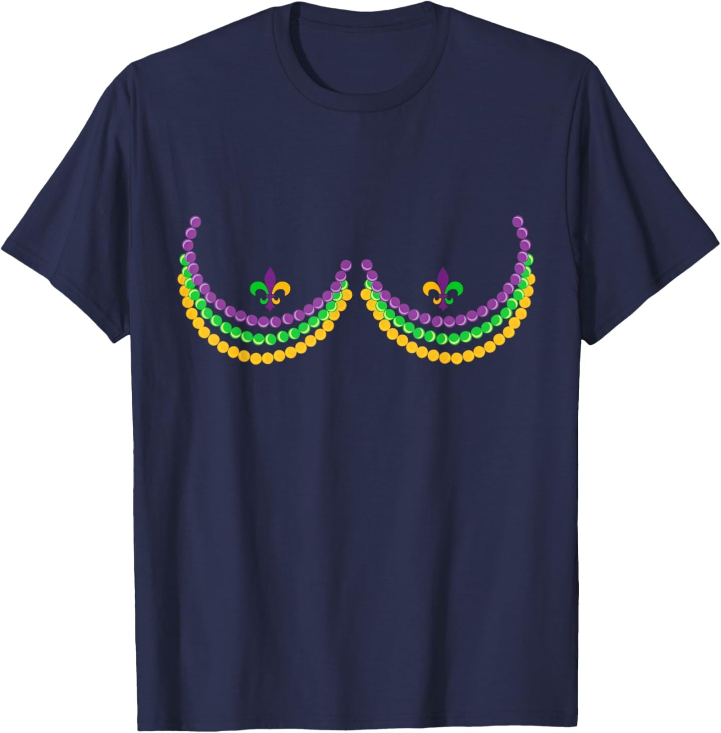 Boobshirt Mardi Gras Funny Beads Boobs Outline Costume Humor T-Shirt - T-Shirt | Navy