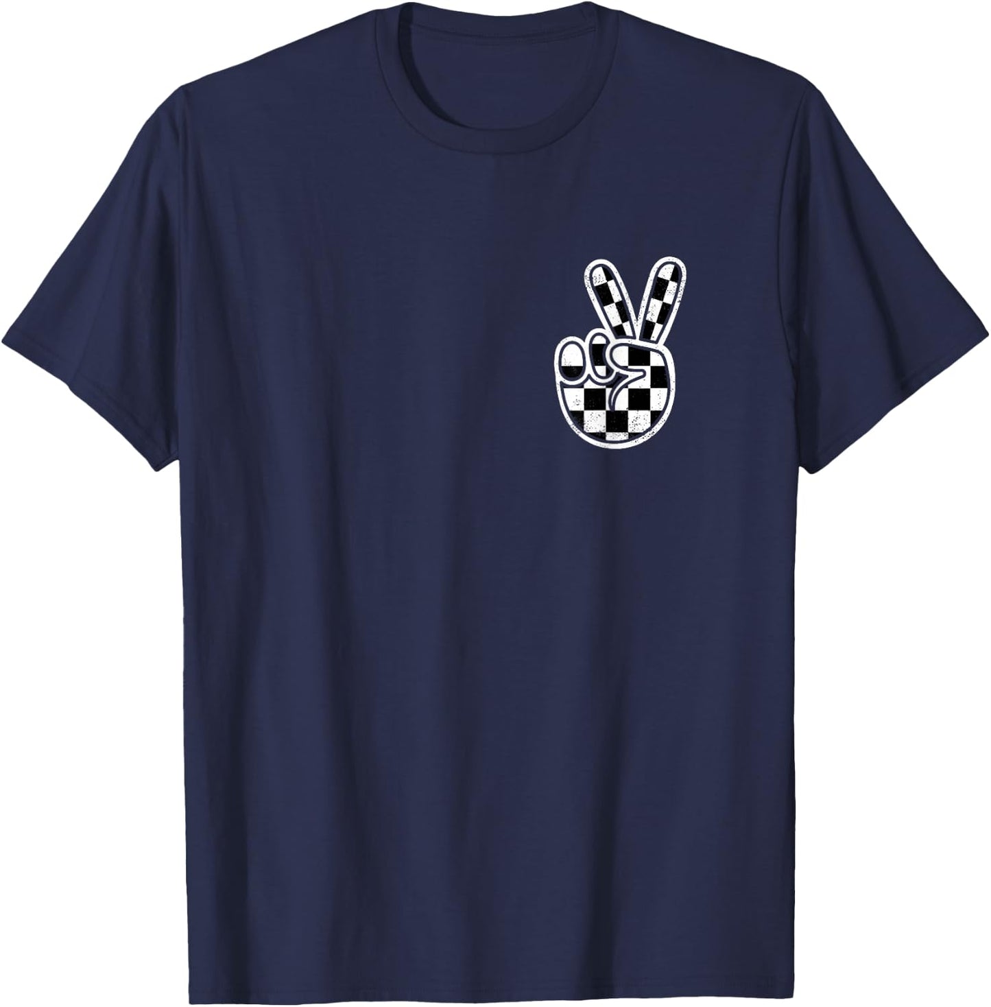 Checkered Peace Sign Hand Racing Flag Race Car Boys Toddler T-Shirt - T-Shirt | Navy