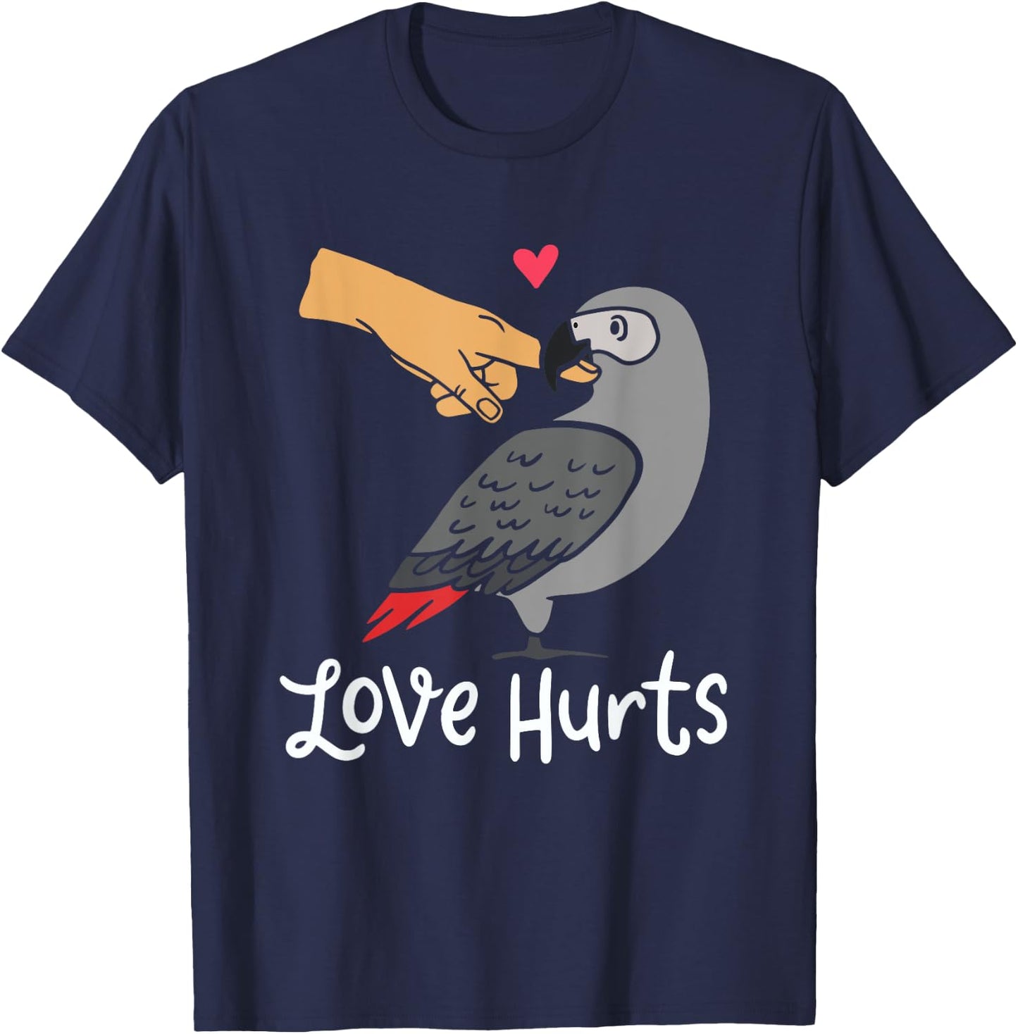 Love Hurts, African Grey Parrot T-Shirt - T-Shirt | Navy
