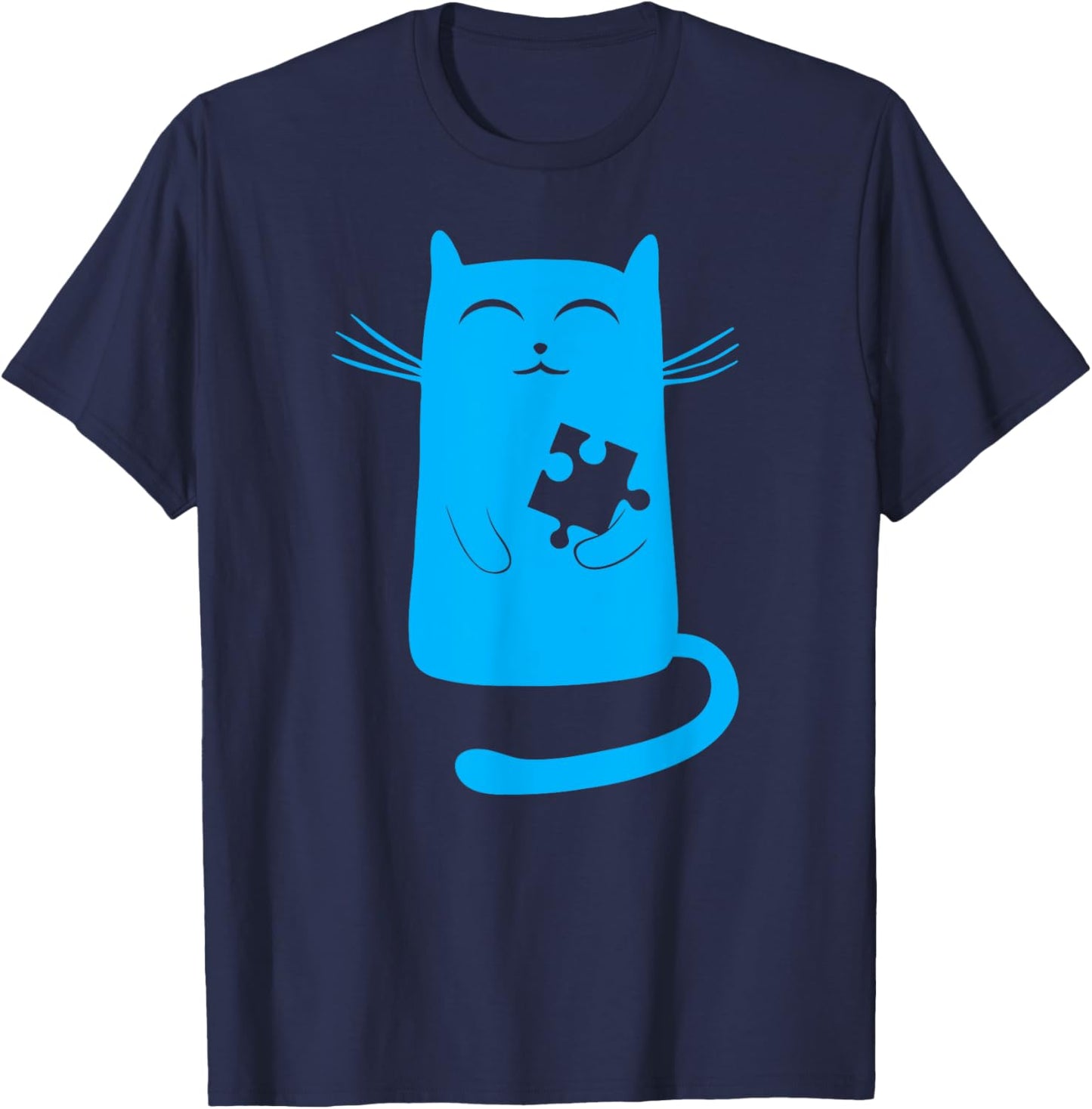 Autism Kitty Cat Illustration Blue Puzzle Piece T-Shirt - T-Shirt | Navy