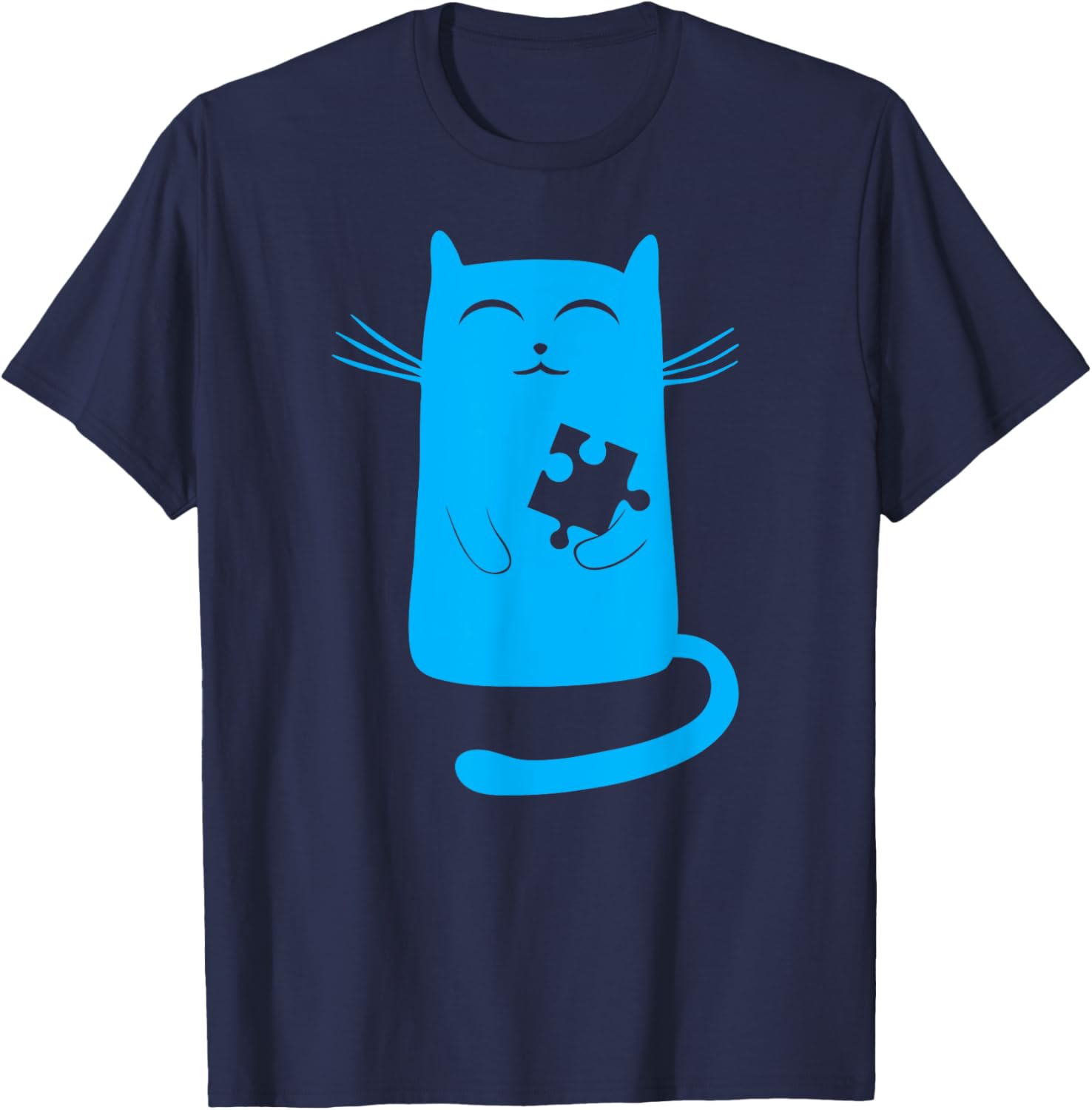Autism Kitty Cat Illustration Blue Puzzle Piece T-Shirt - T-Shirt | Navy