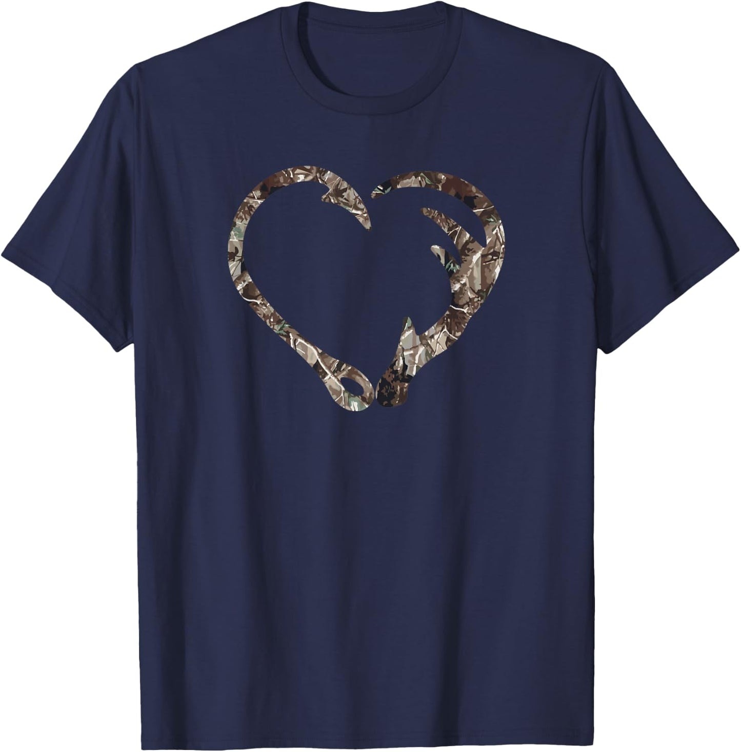 Camo Fish Hook Antler Deer Hunting Buck Hunter Dad Boyfriend T-Shirt - T-Shirt | Navy