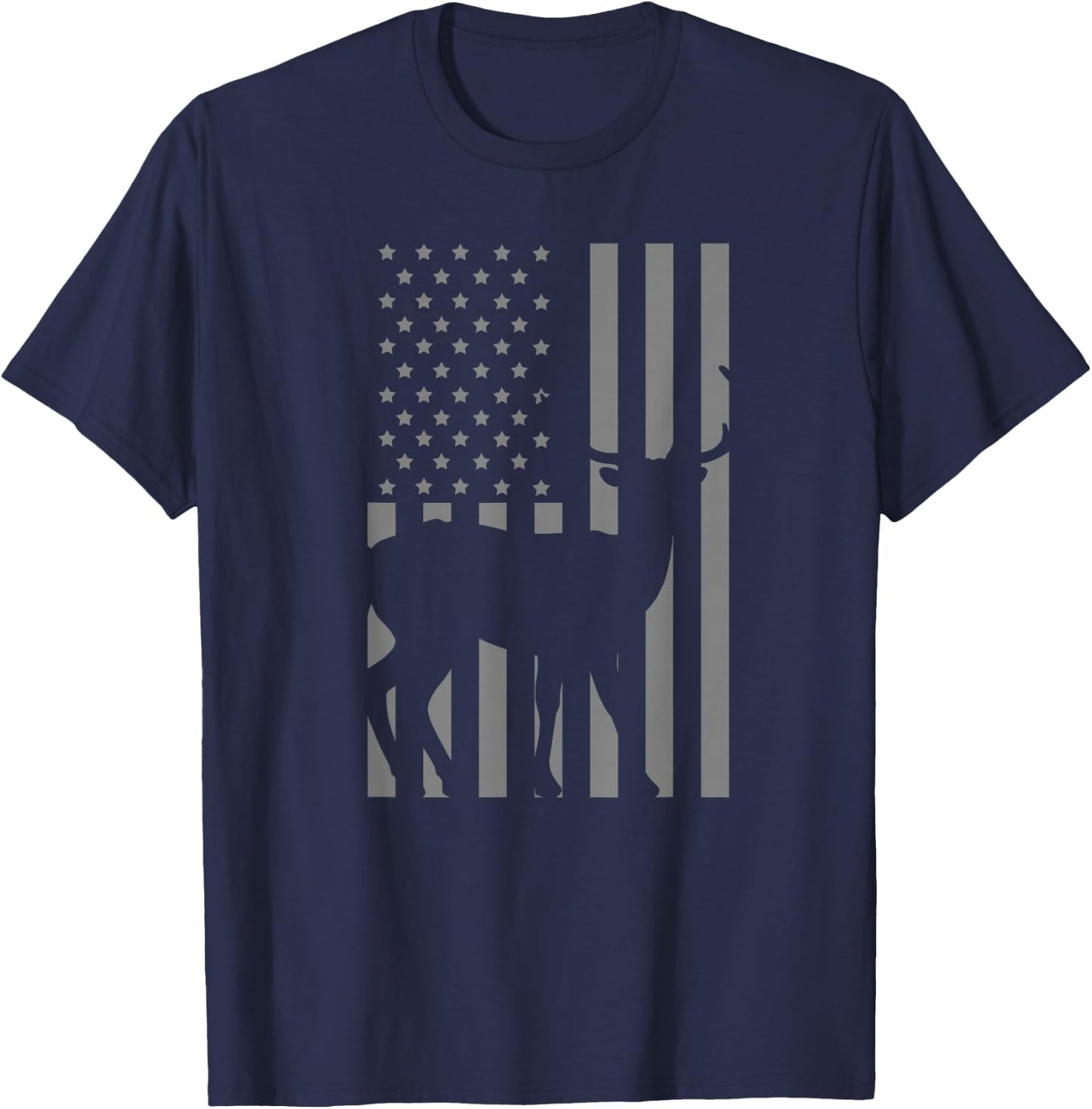 Deer American Flag Grey Retro Hunting Avocation Hunter Gift T-Shirt - T-Shirt | Navy