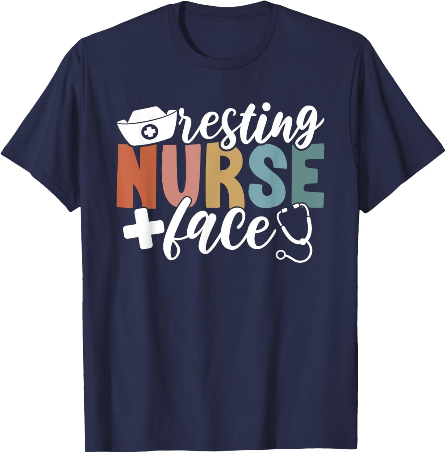 Resting Nurse Face - Black, Small, -Adults, Short Sleeve, , Nurse Theme, Classic Fit T-Shirt - T-Shirt | Navy