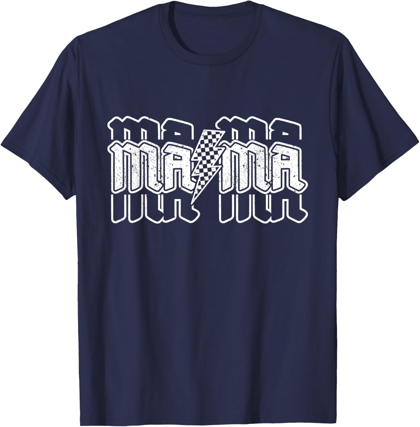 Checkered Mama Lightning Bolt Mother's Day For Mom Mother T-Shirt - T-Shirt | Navy