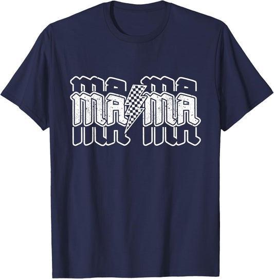 Checkered Mama Lightning Bolt Mother's Day For Mom Mother T-Shirt - T-Shirt | Navy