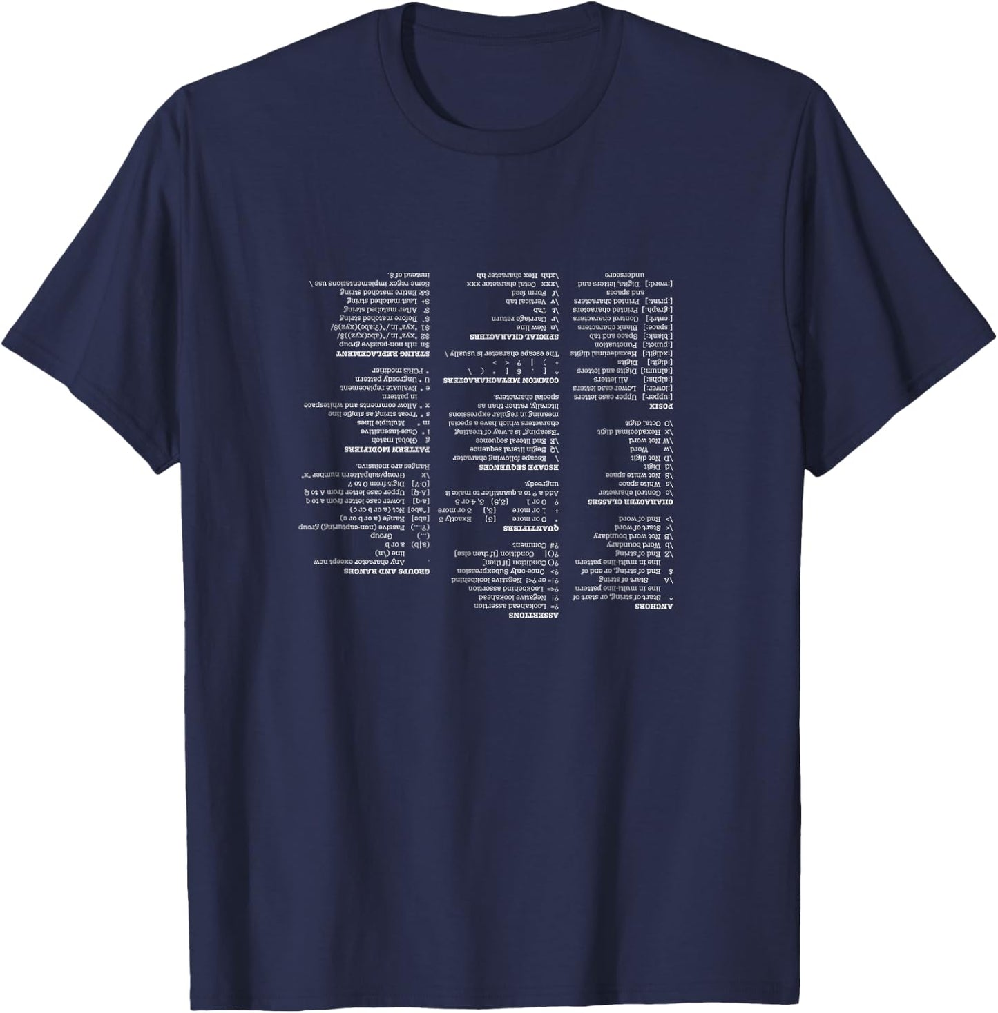 RegEx Cheat Sheet - Linux Geek Humor for Programmer T-Shirt - T-Shirt | Navy