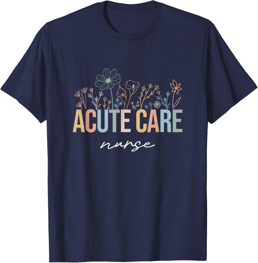 Retro Floral Acute Care Nurse AC Nurse Acute Care Crew Rn T-Shirt - T-Shirt | Navy