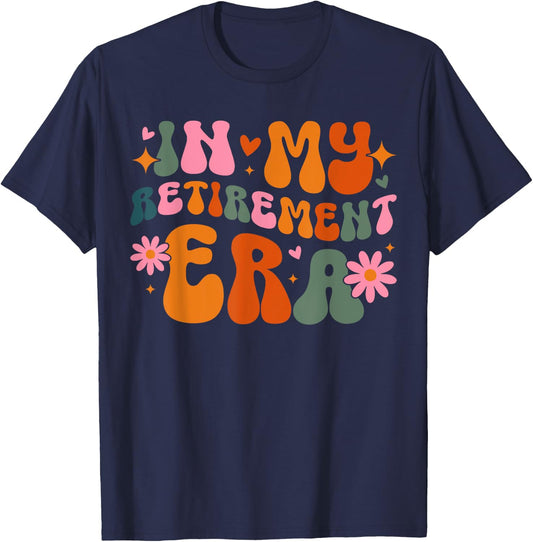 In My Retirement Era Retro Groovy Teacher Retired 2024 Women T-Shirt - T-Shirt | Navy