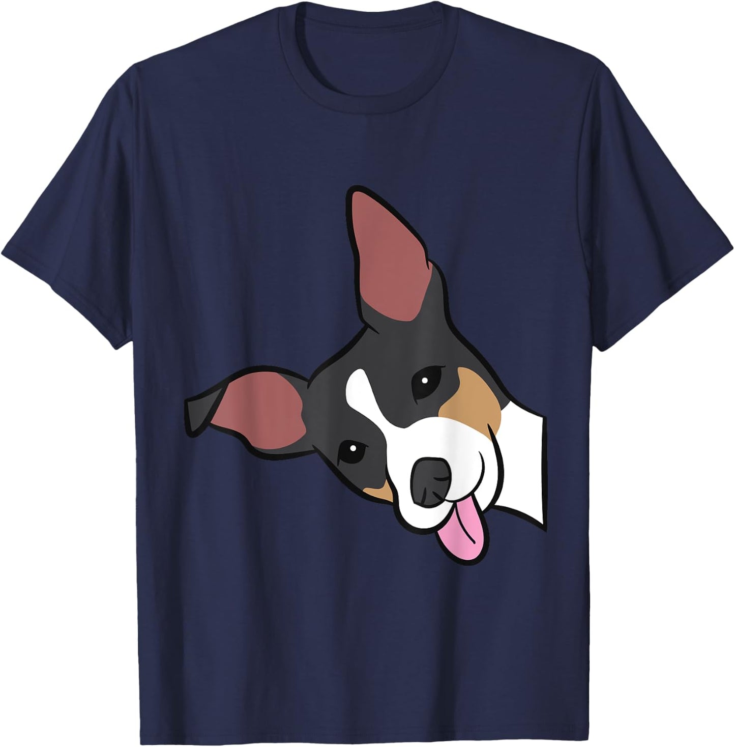 Rat Terrier Dog Peeking From Side Funny Rat Terrier Men Women Girls Kids T-Shirt - T-Shirt | Navy