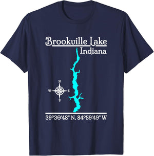 GeoGearCo Brookville Lake - Indiana - Adult - Black - Small - Short Sleeve - Classic Fit - - Classic Style - Polyester 100% - Camping, Hiking, Nature Lovers T-Shirt - T-Shirt | Navy