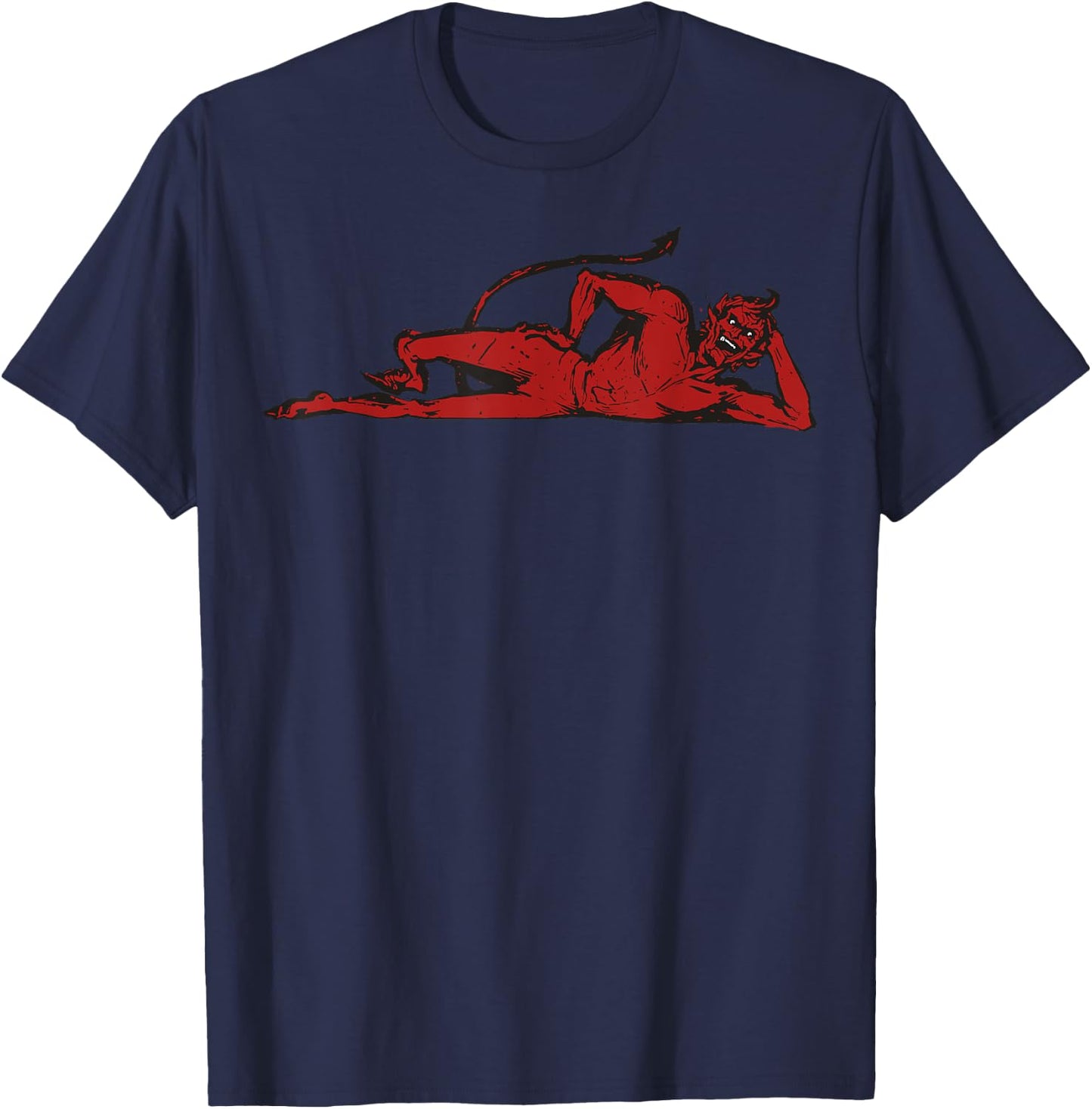 Mischievous Red Devil Design With Horns And Pointed Tail T-Shirt - T-Shirt | Navy