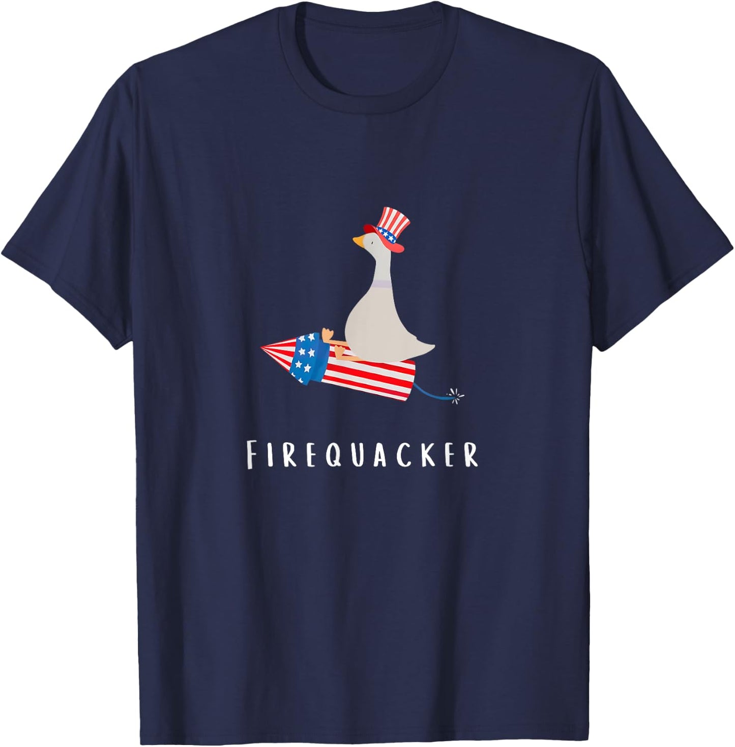 Funny Goose Fourth Of July Firequacker Independence Day T-Shirt - T-Shirt | Navy