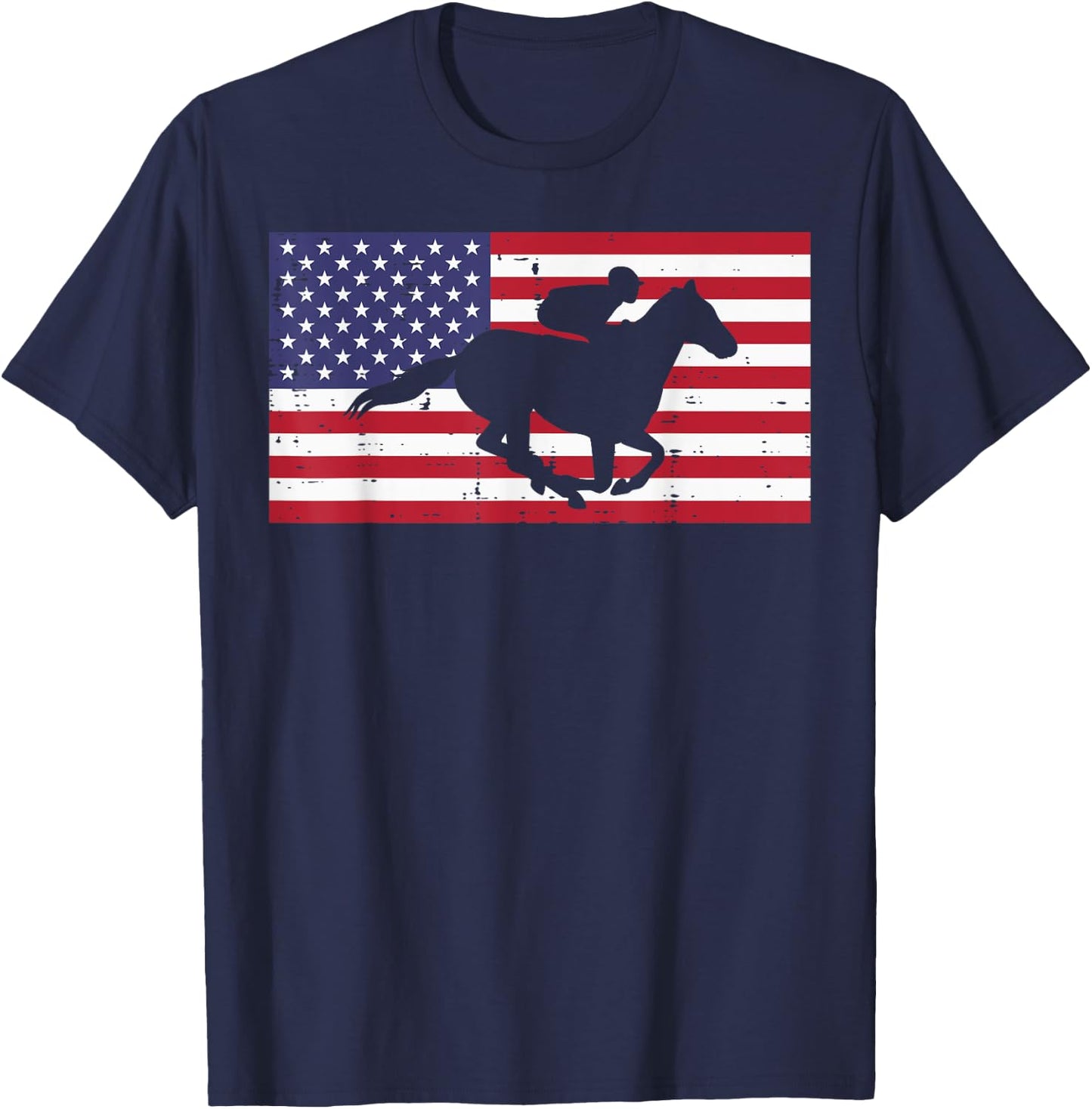 Horse Riding US Flag Horseback Racing Patriotic Equestrian T-Shirt - T-Shirt | Navy