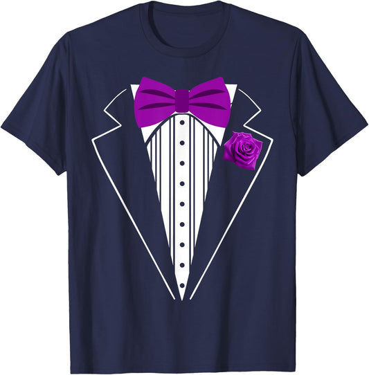 Kids Adult Purple Bowtie Tuxedo, Toddler Costume Youth Tux T-Shirt - T-Shirt | Navy