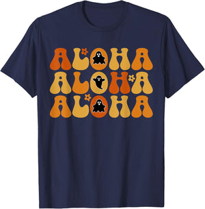 Cute Aloha Boo Ghost Halloween Tropical Spooky Hawai Trip T-Shirt - T-Shirt | Navy