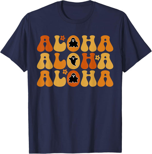 Cute Aloha Boo Ghost Halloween Tropical Spooky Hawai Trip T-Shirt - T-Shirt | Navy
