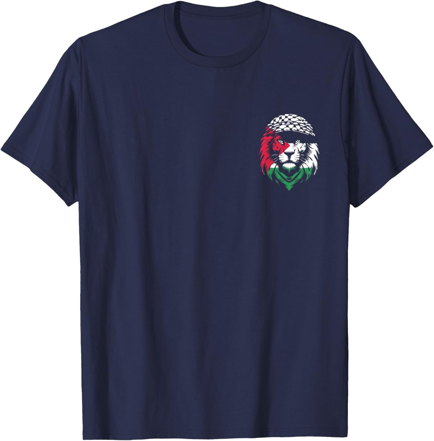 Lion Keffiyeh Time of Palestine Flag Pocket T-Shirt - T-Shirt | Navy