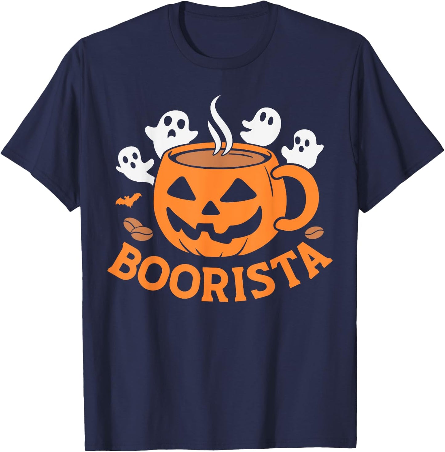 Boorista, funny barista, pumpkin coffee ghost Halloween pun T-Shirt - T-Shirt | Navy
