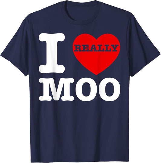 Funny I Love Moo Heart Cows Farmer Day Lover Men Women Kids T-Shirt - T-Shirt | Navy