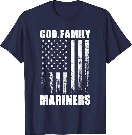God. Family. Mariners. Vintage USA Flag T-Shirt - T-Shirt | Navy