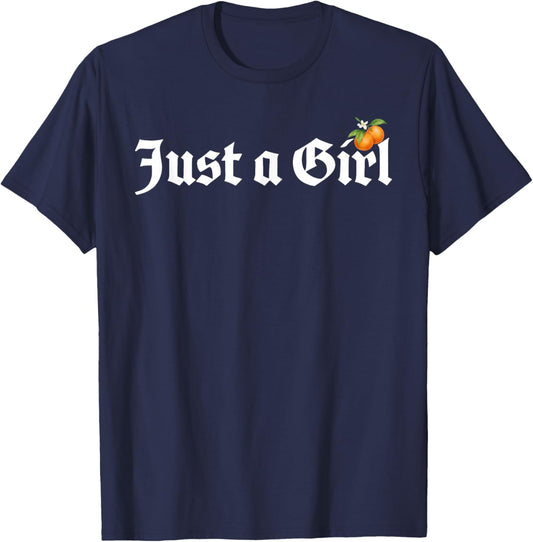 Just A Girl Gothic Old English Text Orange Fruit Graphic T-Shirt - T-Shirt | Navy