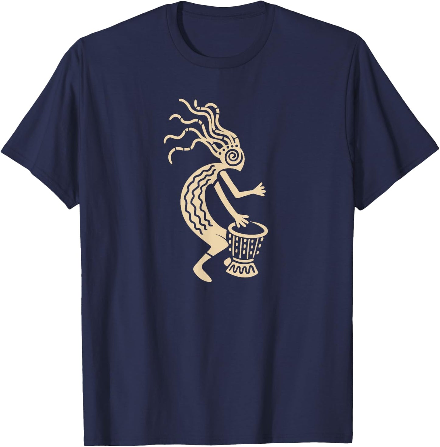Kokopelli with Drum God Symbol of Joy and Fertility T-Shirt - T-Shirt | Navy
