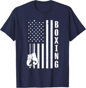 USA American Flag Vintage Boxing Boxer Boxing Lover MMA Women Men T-Shirt - T-Shirt | Navy