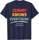 Jimmy Knows Everything Name Jimmy T-Shirt - T-Shirt | Navy