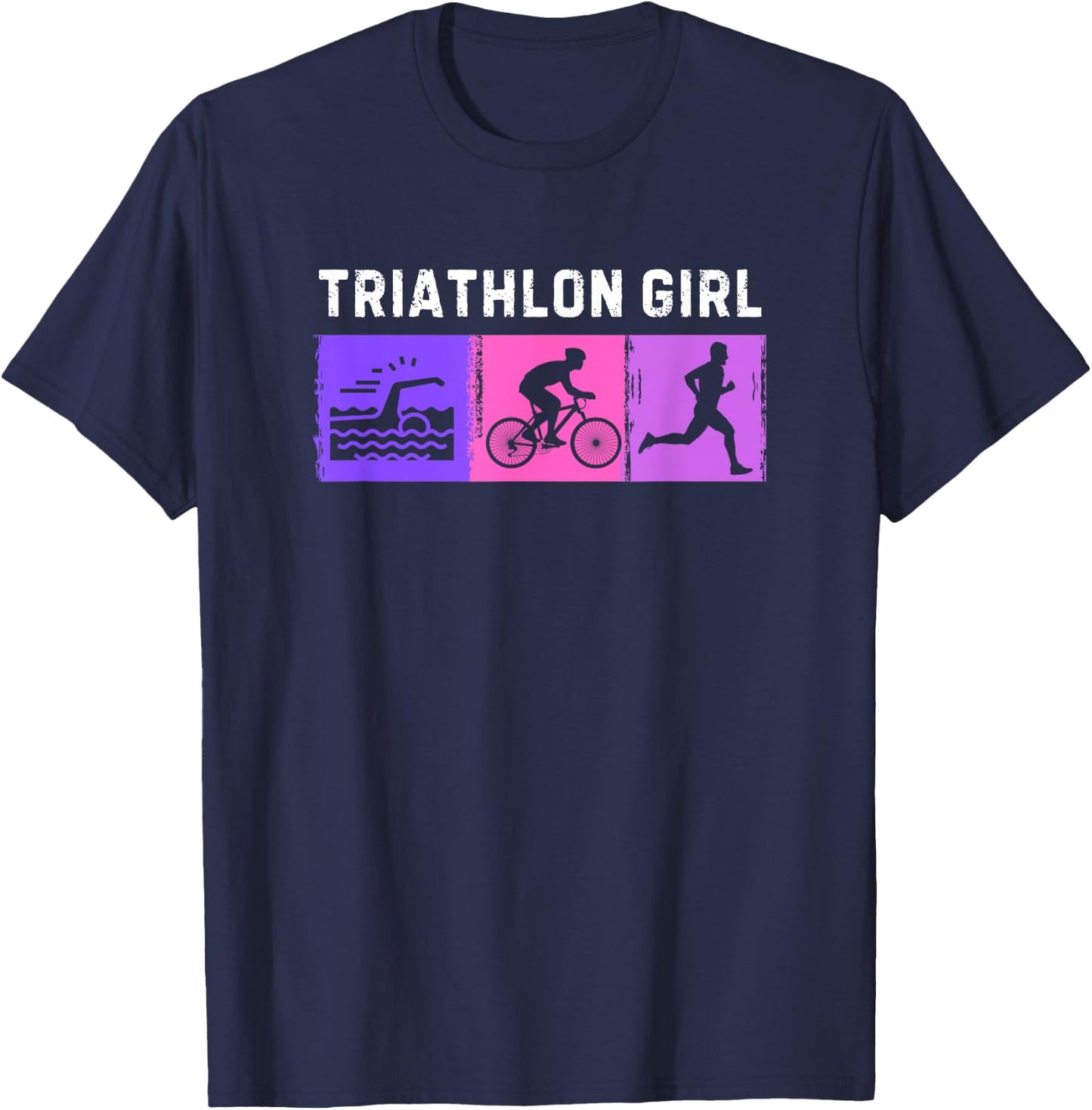 Triathlon Art For Girls Kids Triathlete Sport Triathlon T-Shirt - T-Shirt | Navy
