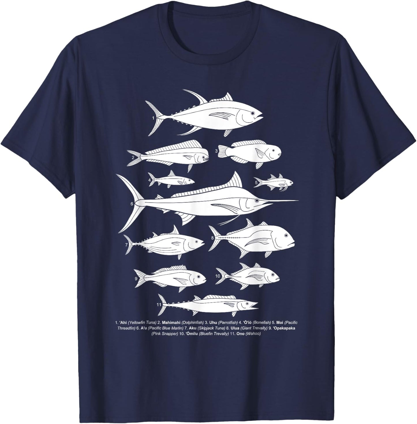 Hawaiian Fish (Ahi, Mahimahi, Ulua, Aku, Uhu, etc.) Fishing T-Shirt - T-Shirt | Navy