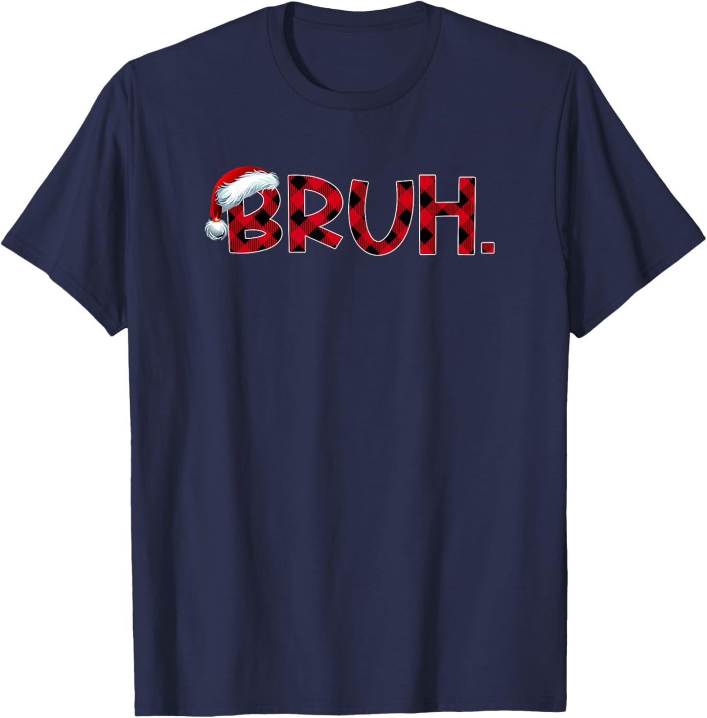 Bruh Funny Christmas Plaid Teens Boys Kids Xmas Pajamas T-Shirt - T-Shirt | Navy