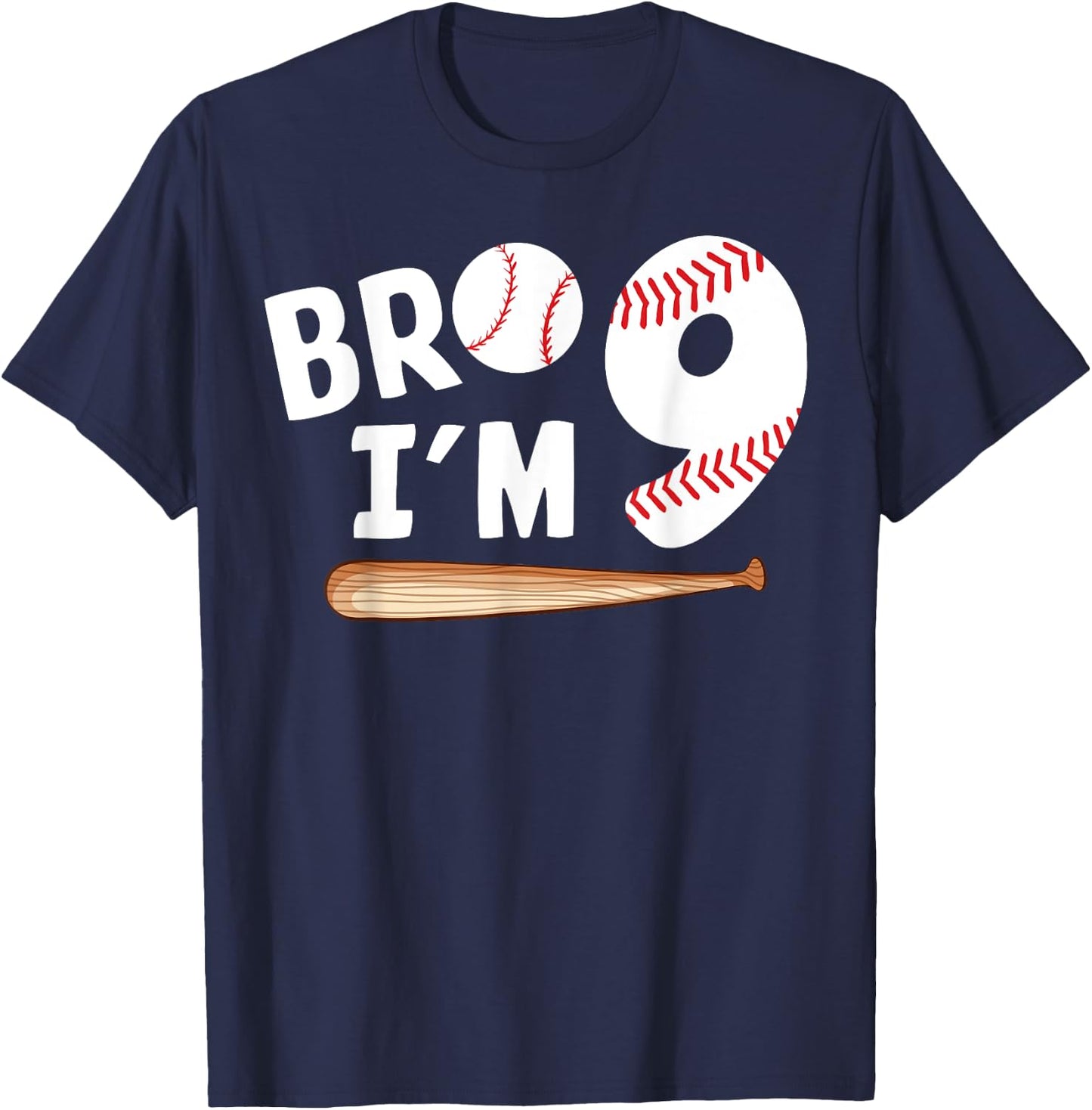 9th Birthday Shirt Boy Bro I'm 9 Year Old Baseball Theme T-Shirt - T-Shirt | Navy