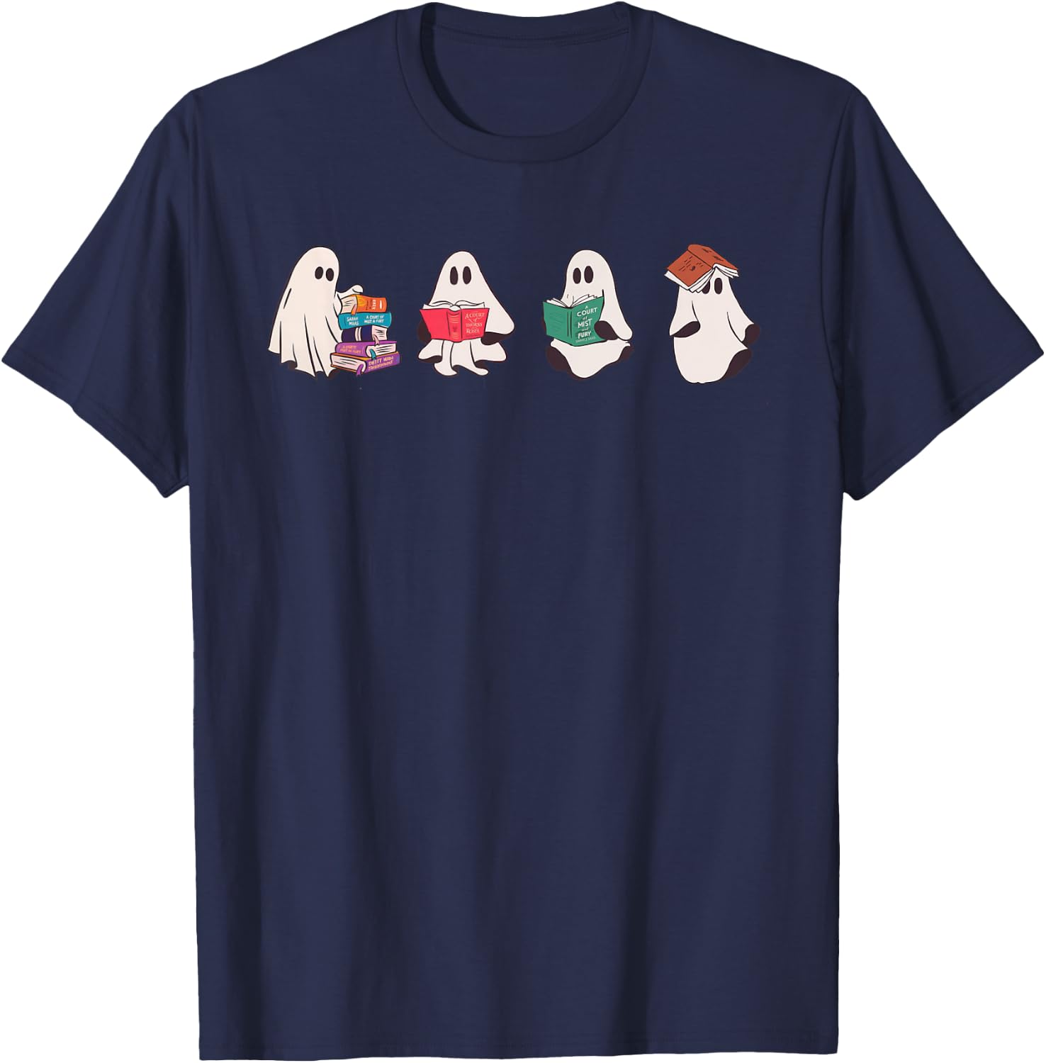 Ghost Bookish SJM Book Reader Halloween Boo Cute Retro T-Shirt - T-Shirt | Navy