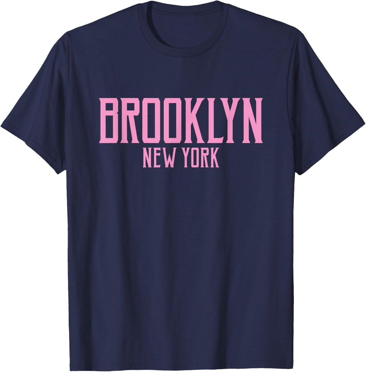 Brooklyn New York Text Pink Print T-Shirt - T-Shirt | Navy