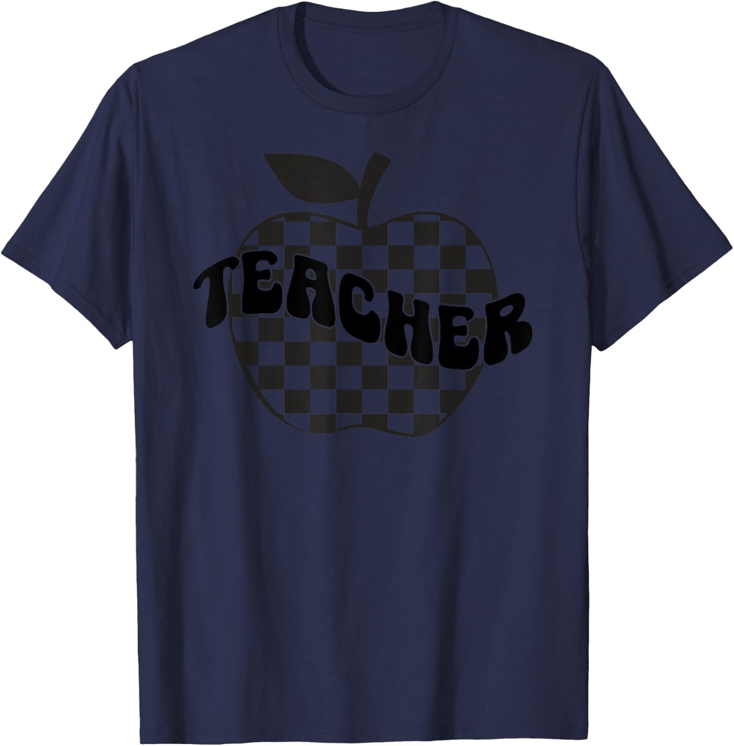 Back to School Checkered Apple Teacher Checkerboard Teacher Women Girls Kids T-Shirt - T-Shirt | Navy