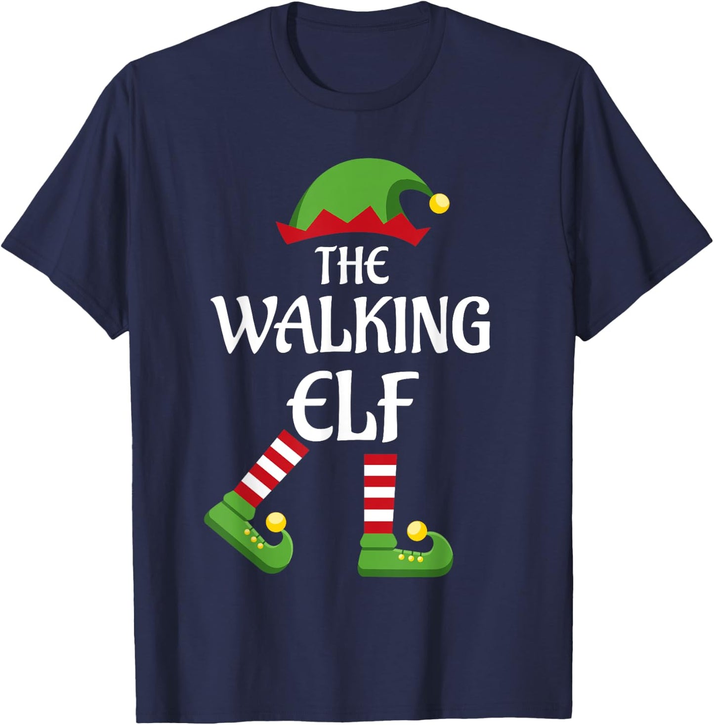 Walking Elf Family Matching Group Christmas T-Shirt - T-Shirt | Navy
